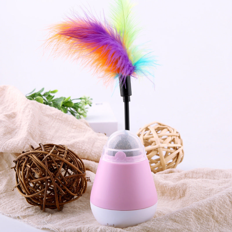 JMT-029706 Catnip-Infused Tumbler Spinning Ball with Feather, Available in Pink, Green, and Gray