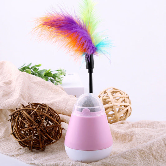 JMT-029706 Catnip-Infused Tumbler Spinning Ball with Feather, Available in Pink, Green, and Gray