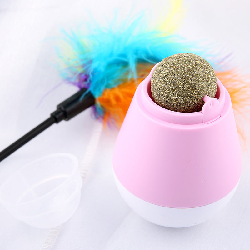JMT-029706 Catnip-Infused Tumbler Spinning Ball with Feather, Available in Pink, Green, and Gray