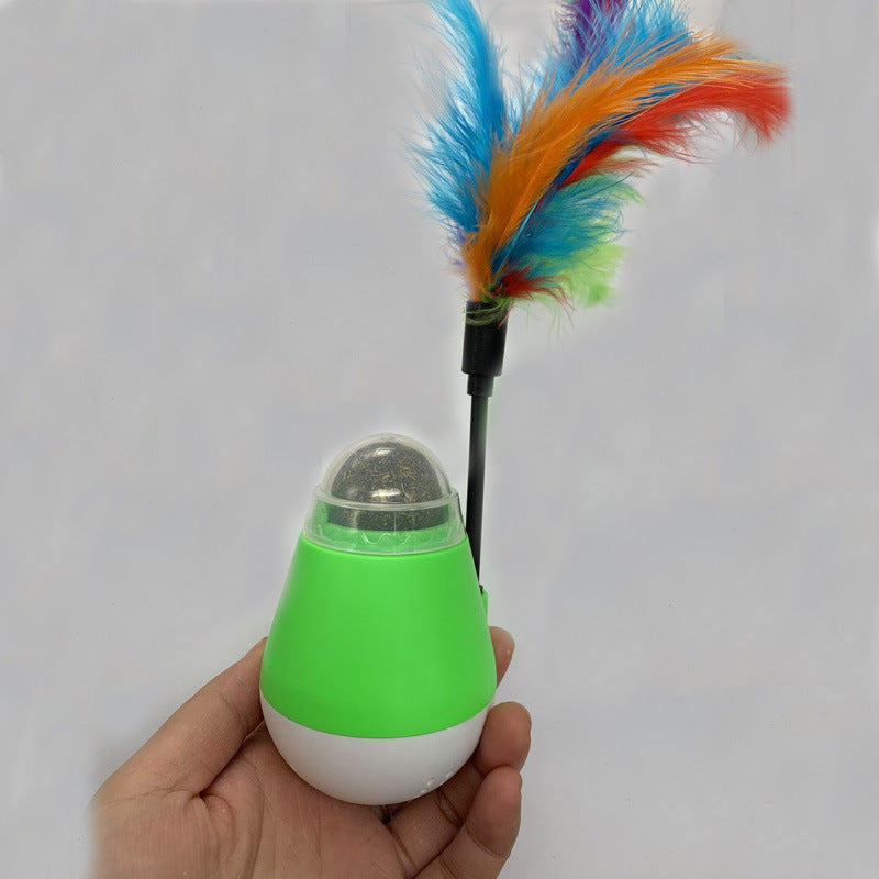 JMT-029706 Catnip-Infused Tumbler Spinning Ball with Feather, Available in Pink, Green, and Gray