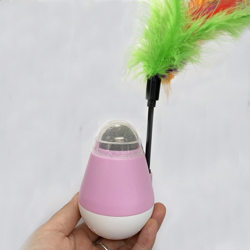 JMT-029706 Catnip-Infused Tumbler Spinning Ball with Feather, Available in Pink, Green, and Gray
