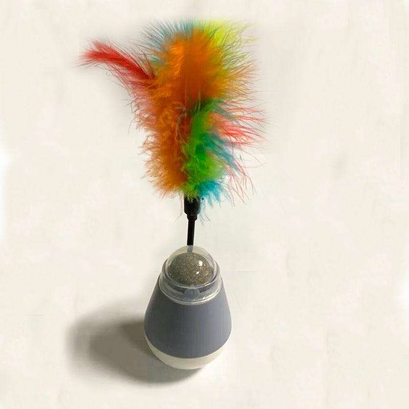 JMT-029706 Catnip-Infused Tumbler Spinning Ball with Feather, Available in Pink, Green, and Gray