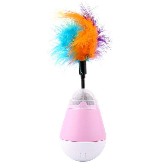 JMT-029706 Catnip-Infused Tumbler Spinning Ball with Feather, Available in Pink, Green, and Gray