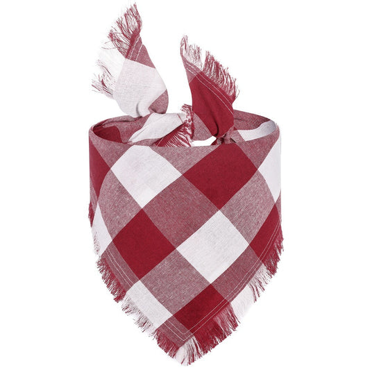 JMT-030026 Pet Triangle Scarf with Tassels - Woven Cloth Bandana for Dogs, Grid Pattern, 65 x 45 x 45 cm