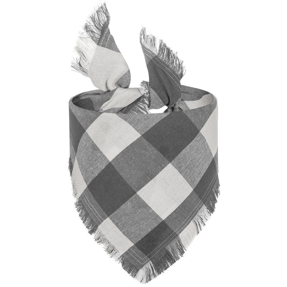 JMT-030026 Pet Triangle Scarf with Tassels - Woven Cloth Bandana for Dogs, Grid Pattern, 65 x 45 x 45 cm