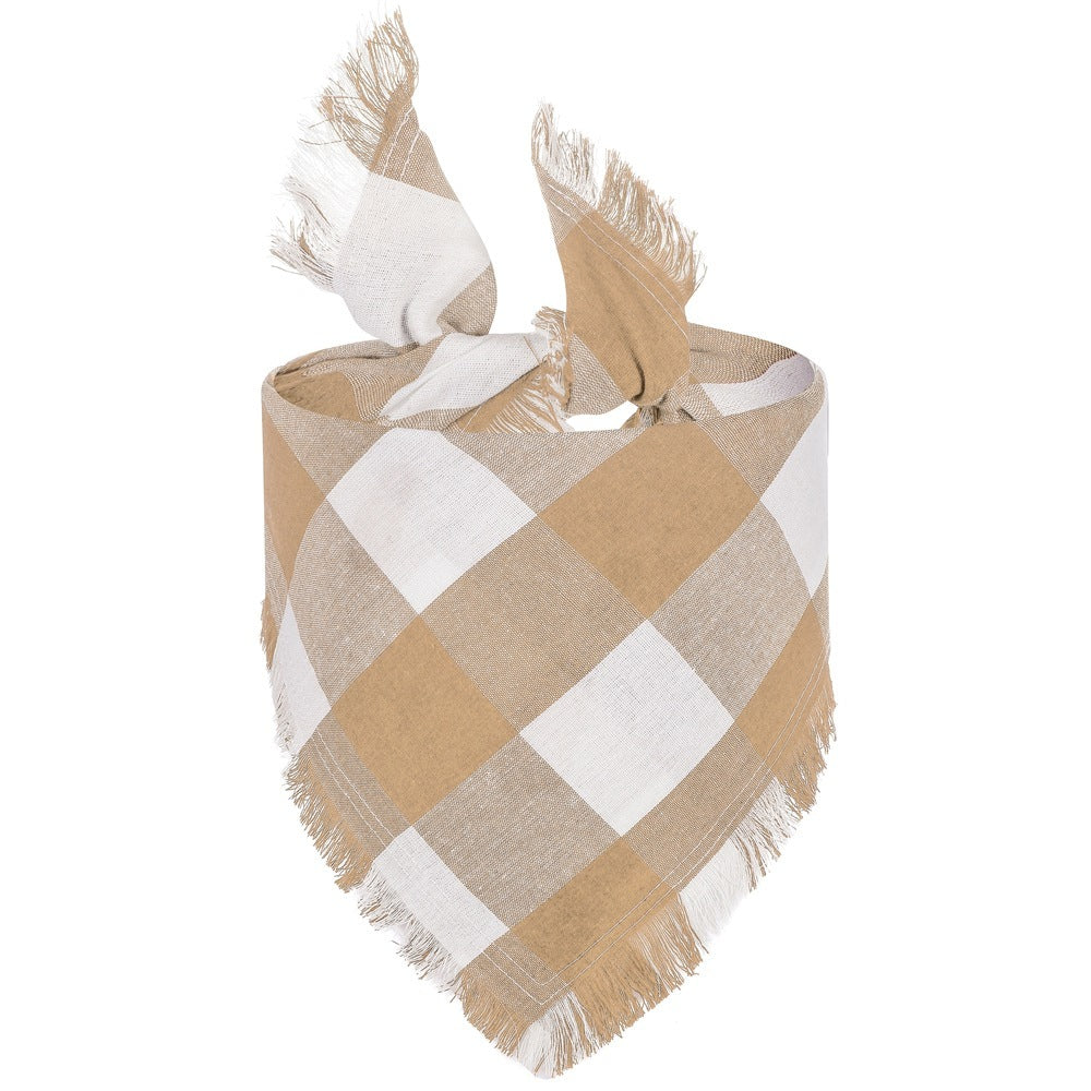 JMT-030026 Pet Triangle Scarf with Tassels - Woven Cloth Bandana for Dogs, Grid Pattern, 65 x 45 x 45 cm