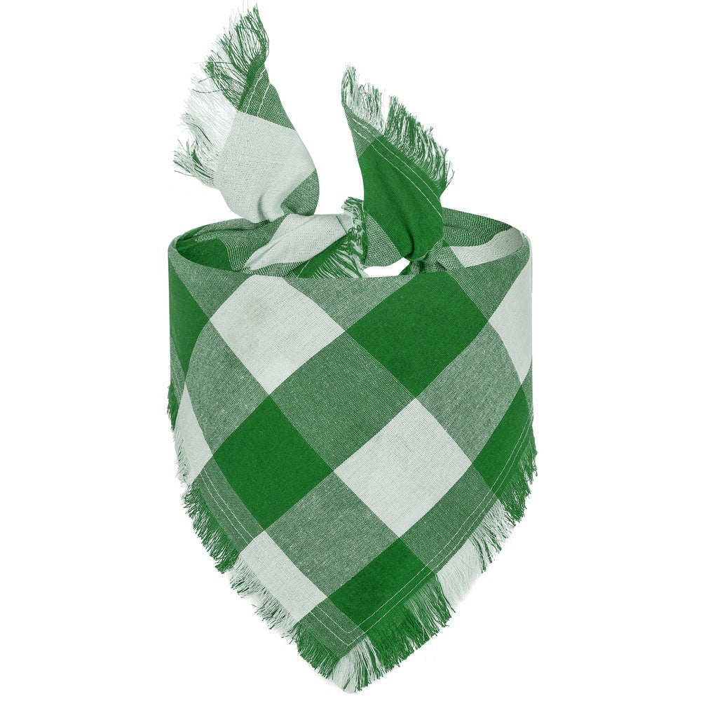 JMT-030026 Pet Triangle Scarf with Tassels - Woven Cloth Bandana for Dogs, Grid Pattern, 65 x 45 x 45 cm