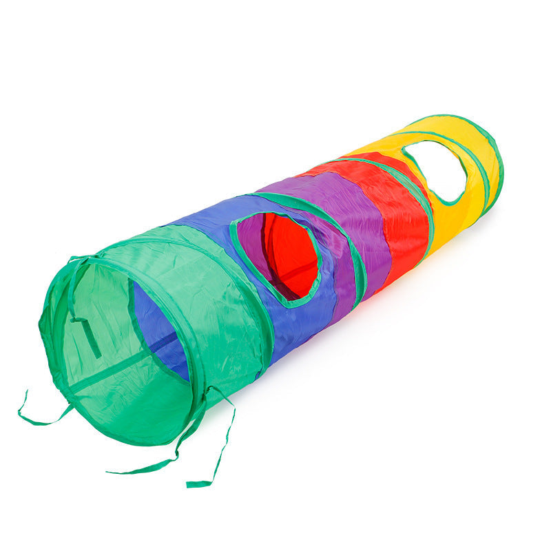 JMT-030538 Rainbow Collapsible Cat Tunnel - Polyester Pet Toy for Play and Comfort