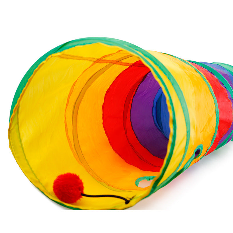 JMT-030538 Rainbow Collapsible Cat Tunnel - Polyester Pet Toy for Play and Comfort