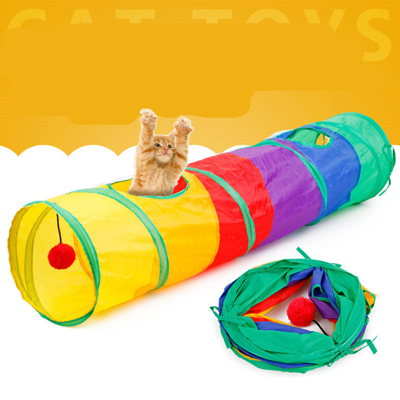 JMT-030538 Rainbow Collapsible Cat Tunnel - Polyester Pet Toy for Play and Comfort