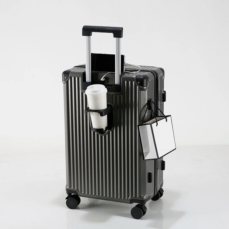 JMT-030602 Compact USB Travel Trolley Suitcase with Wheels - Lightweight ABS and Polyester Cabin Luggage