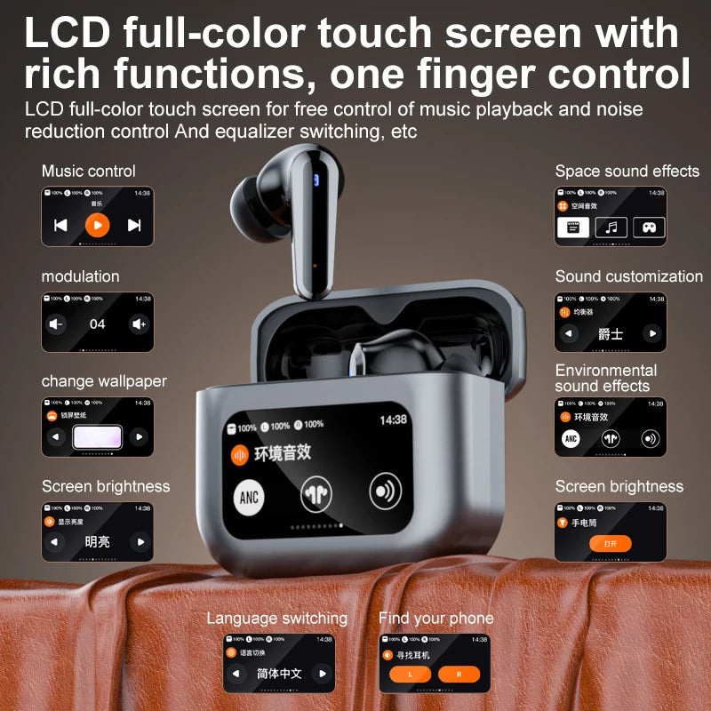 JMT-030730 AI Translation Bluetooth Headphones with ANC Noise Reduction and LCD Screen Battery Indicator