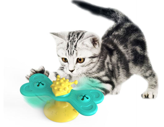 JMT-030858 Butterfly Cat Turntable Bite Toy - Interactive Green and Yellow TPR Design for Cats