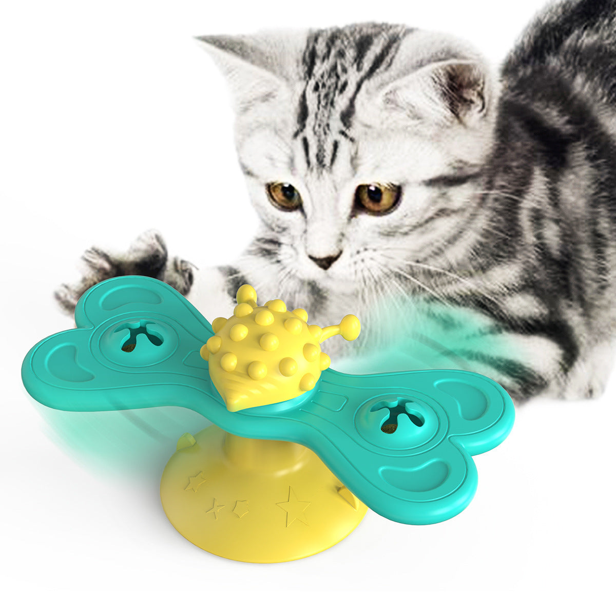 JMT-030858 Butterfly Cat Turntable Bite Toy - Interactive Green and Yellow TPR Design for Cats
