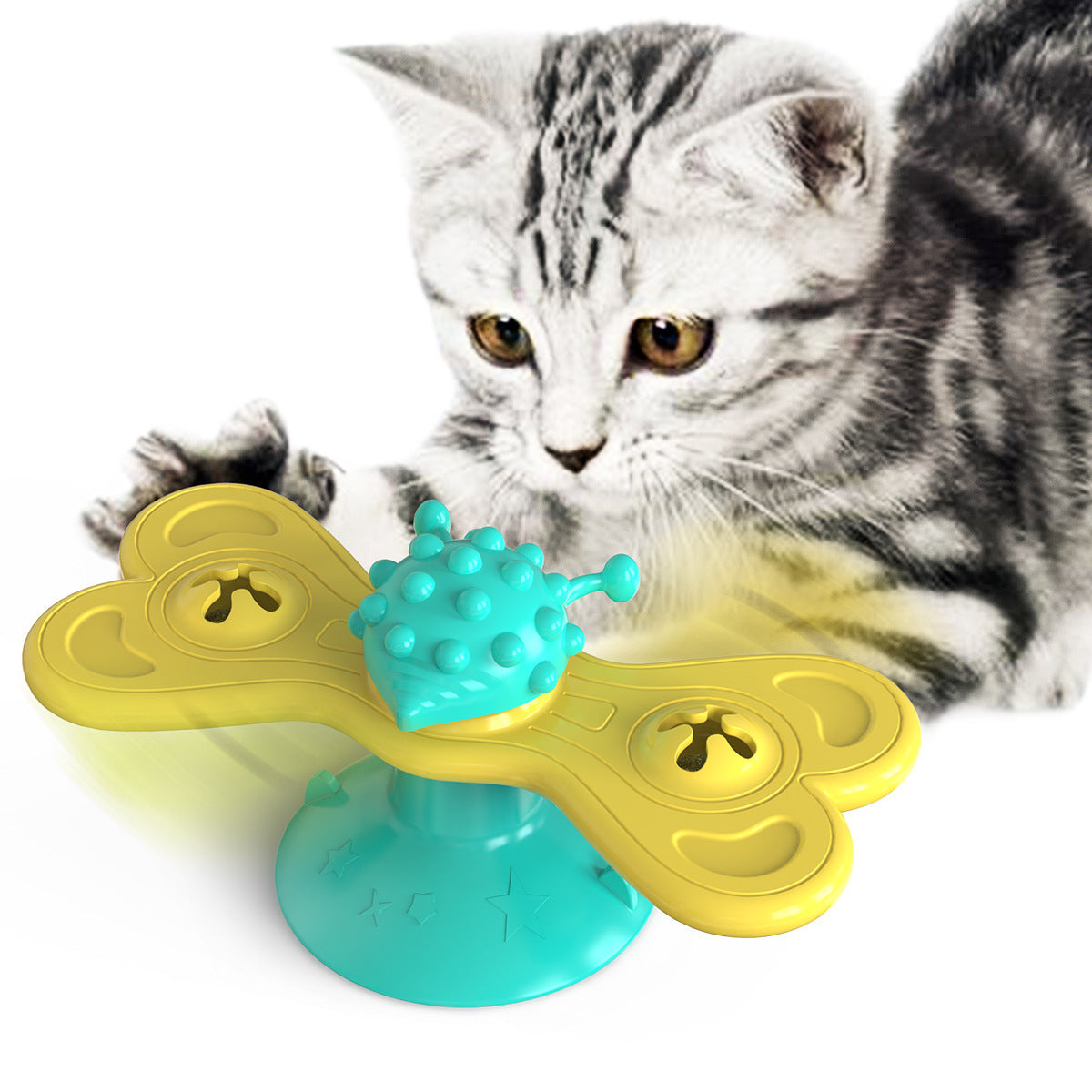 JMT-030858 Butterfly Cat Turntable Bite Toy - Interactive Green and Yellow TPR Design for Cats