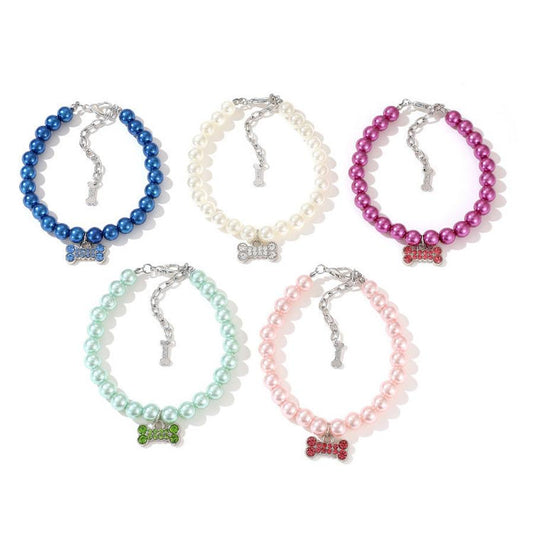 JMT-031050 Colorful Plastic Pearl Cat Necklace - Adjustable Size for Your Feline Friend