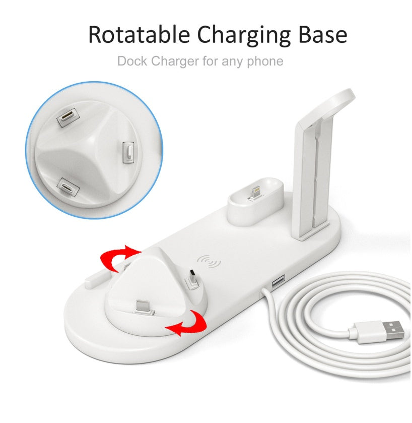 JMT-031050 Three-in-One Wireless Charging Station with 360° Rotating Cradle for Smartphones, Smartwatches, and Wireless Earbuds - Fast Charging Capability