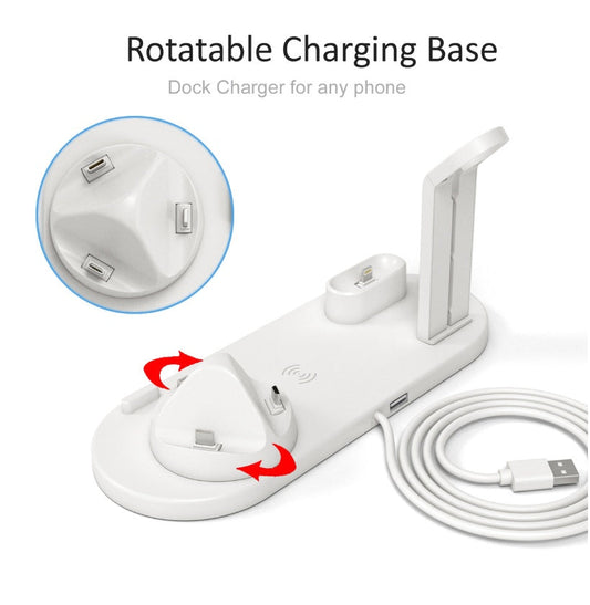 JMT-031050 Three-in-One Wireless Charging Station with 360° Rotating Cradle for Smartphones, Smartwatches, and Wireless Earbuds - Fast Charging Capability