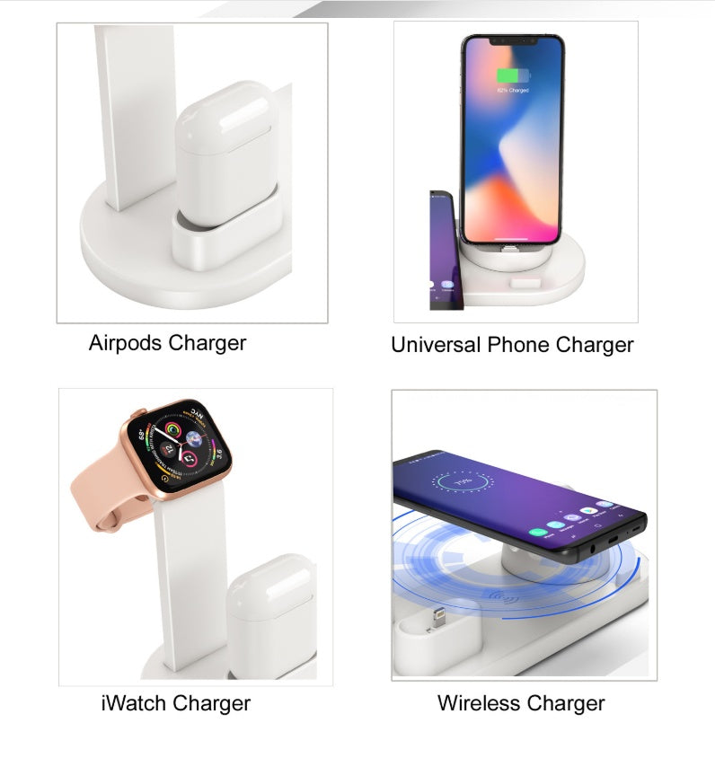 JMT-031050 Three-in-One Wireless Charging Station with 360° Rotating Cradle for Smartphones, Smartwatches, and Wireless Earbuds - Fast Charging Capability