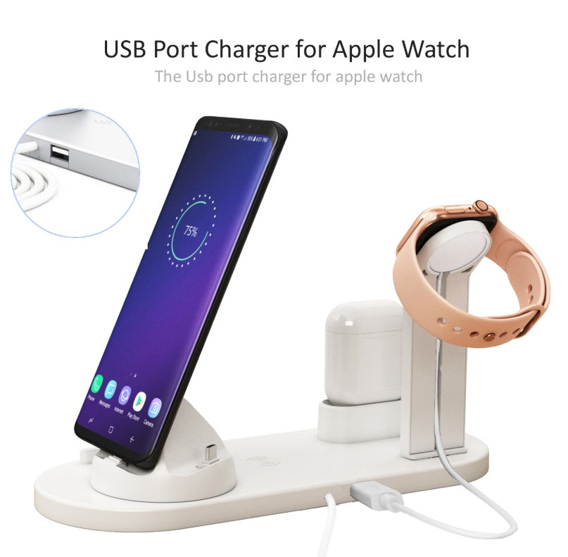 JMT-031050 Three-in-One Wireless Charging Station with 360° Rotating Cradle for Smartphones, Smartwatches, and Wireless Earbuds - Fast Charging Capability