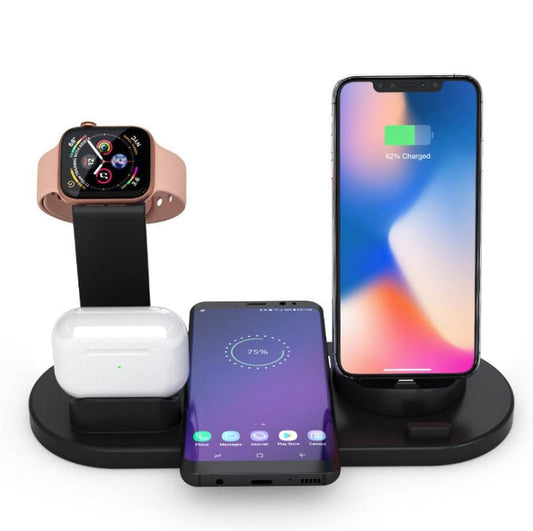 JMT-031050 Three-in-One Wireless Charging Station with 360° Rotating Cradle for Smartphones, Smartwatches, and Wireless Earbuds - Fast Charging Capability