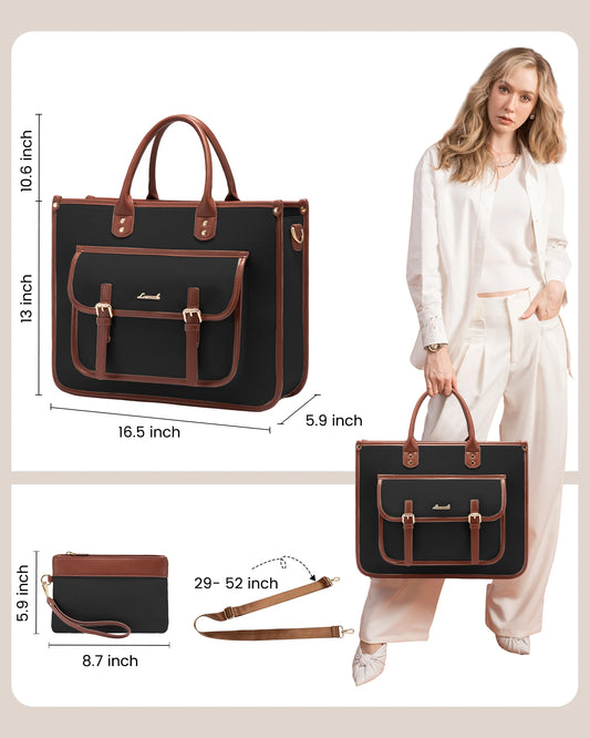 JMT-031434 Lightweight 15.6 in PU Canvas Laptop Tote Bag and Shoulder Messenger Bag for Women