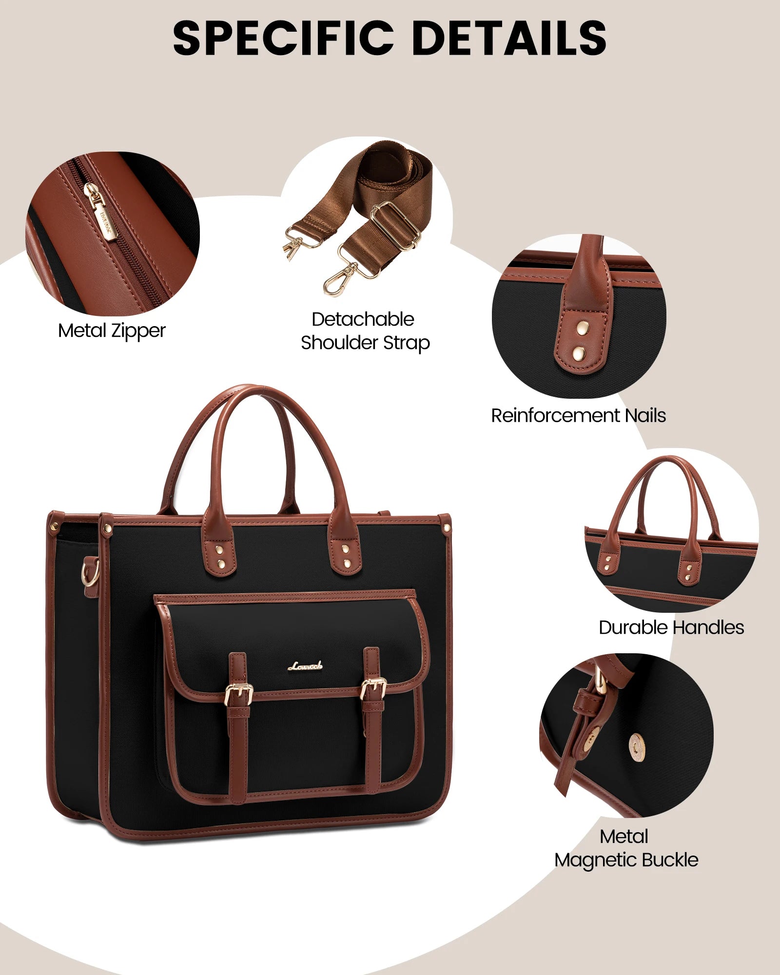 JMT-031434 Lightweight 15.6 in PU Canvas Laptop Tote Bag and Shoulder Messenger Bag for Women