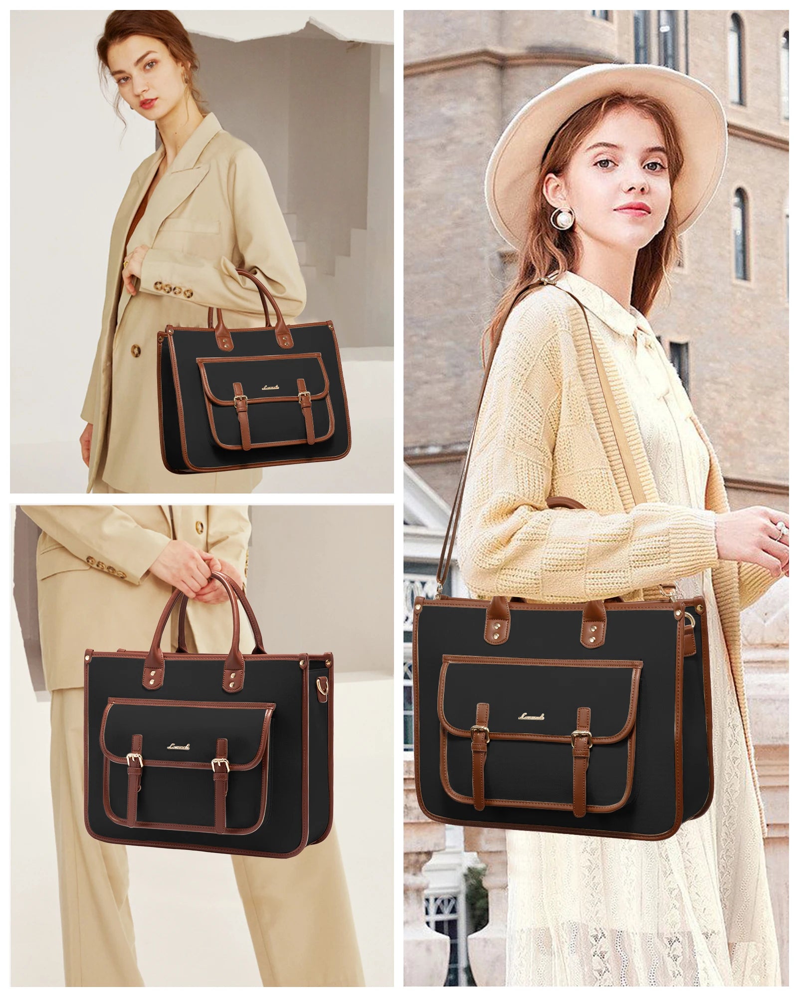 JMT-031434 Lightweight 15.6 in PU Canvas Laptop Tote Bag and Shoulder Messenger Bag for Women