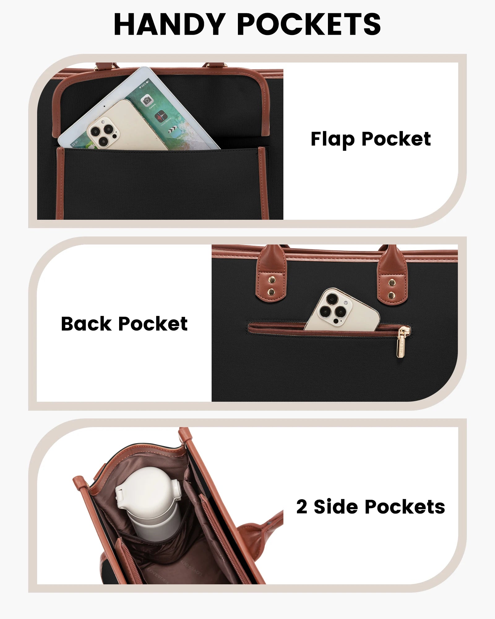 JMT-031434 Lightweight 15.6 in PU Canvas Laptop Tote Bag and Shoulder Messenger Bag for Women