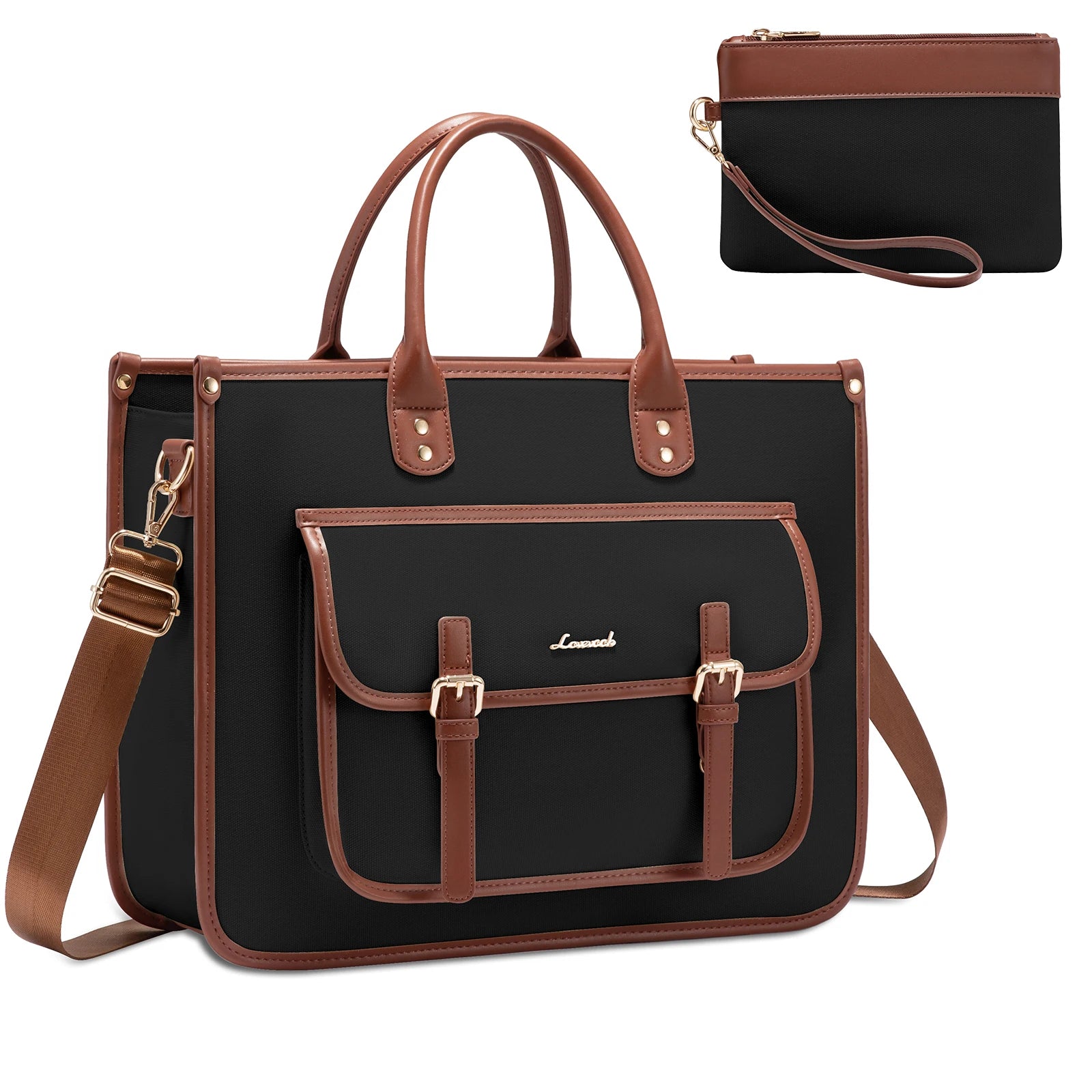 JMT-031434 Lightweight 15.6 in PU Canvas Laptop Tote Bag and Shoulder Messenger Bag for Women