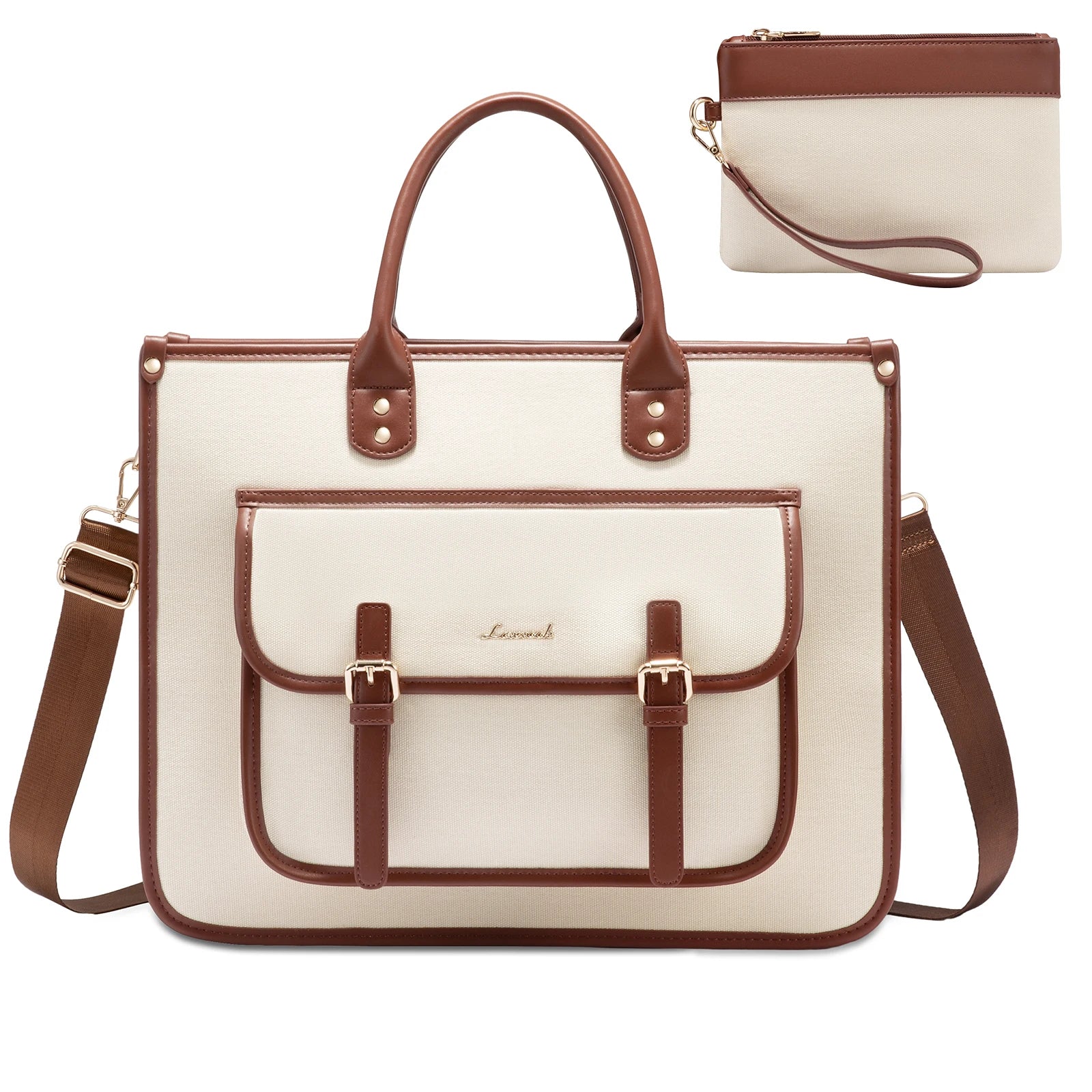 JMT-031434 Lightweight 15.6 in PU Canvas Laptop Tote Bag and Shoulder Messenger Bag for Women