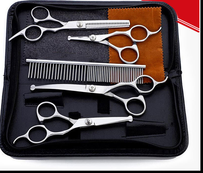JMT-031946 Pet Grooming Scissors Set with Comb - Stainless Steel, Round Head Design for Safe Fur Care, Ideal for Long-Haired Pets