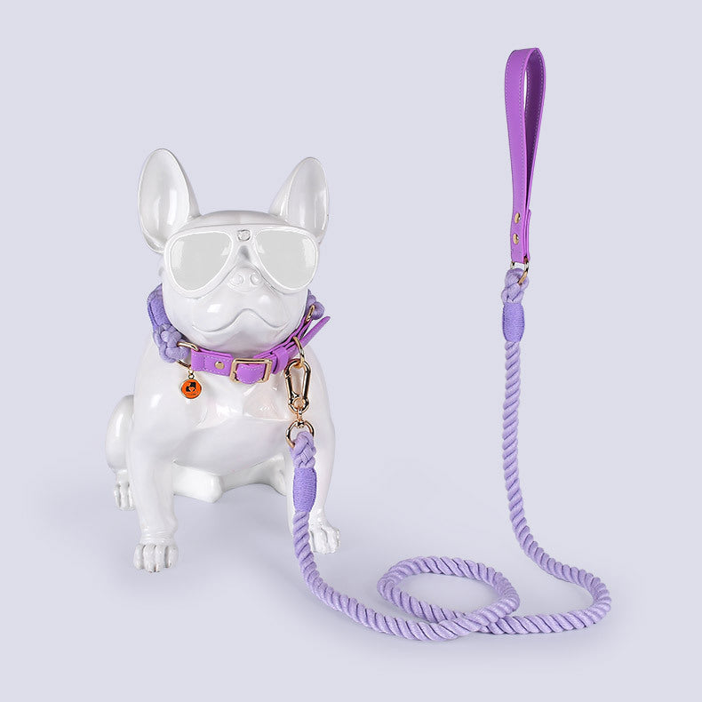 JMT-032202 Cotton Rope and Leather Leash and Collar Set for Medium to Large Dogs – Various Colors Available