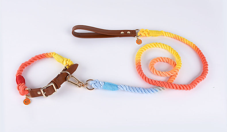 JMT-032202 Cotton Rope and Leather Leash and Collar Set for Medium to Large Dogs – Various Colors Available