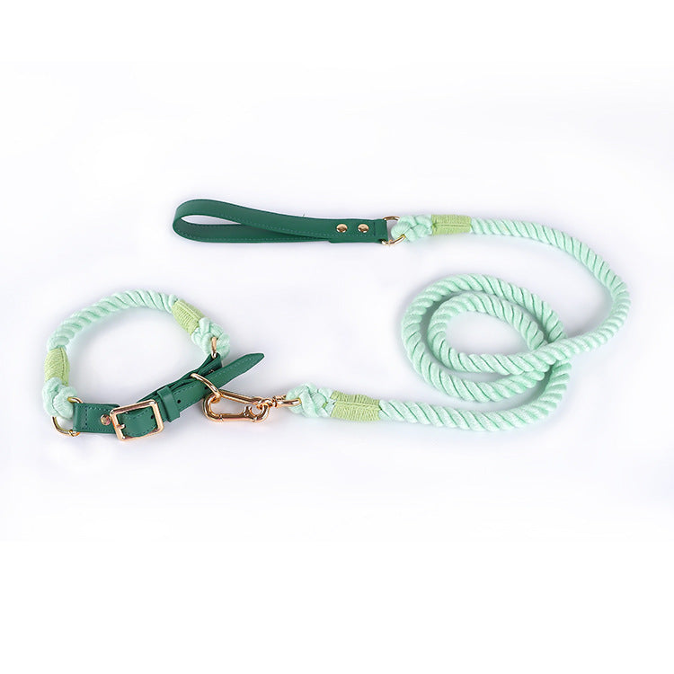 JMT-032202 Cotton Rope and Leather Leash and Collar Set for Medium to Large Dogs – Various Colors Available