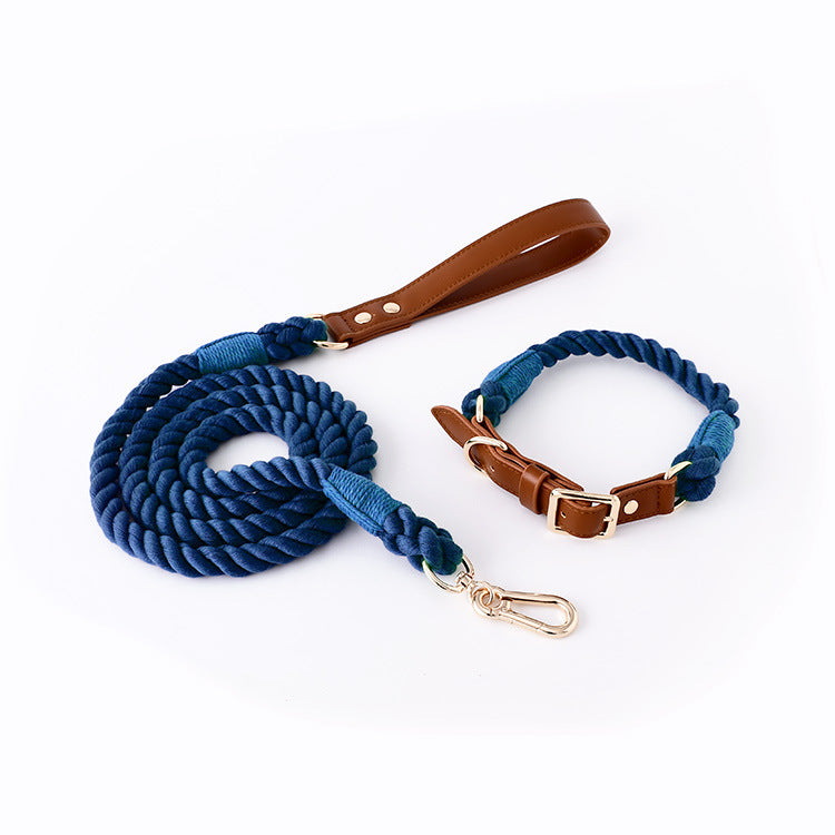 JMT-032202 Cotton Rope and Leather Leash and Collar Set for Medium to Large Dogs – Various Colors Available