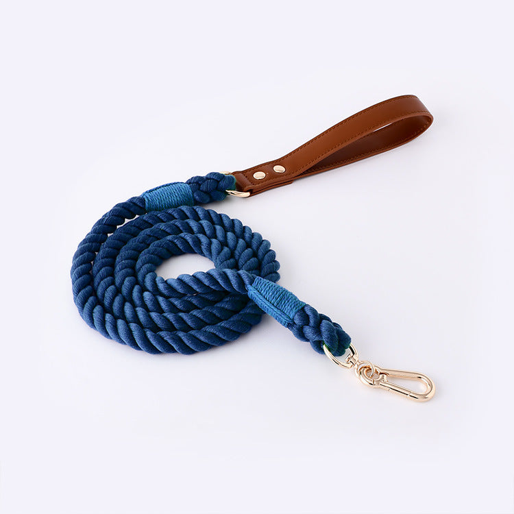 JMT-032202 Cotton Rope and Leather Leash and Collar Set for Medium to Large Dogs – Various Colors Available