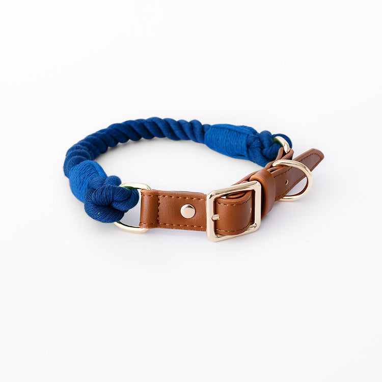 JMT-032202 Cotton Rope and Leather Leash and Collar Set for Medium to Large Dogs – Various Colors Available