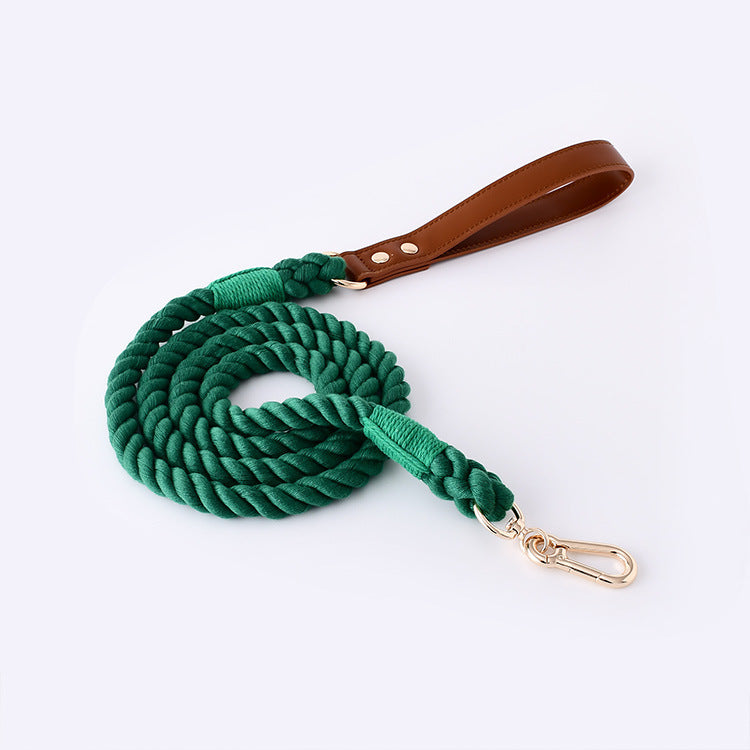 JMT-032202 Cotton Rope and Leather Leash and Collar Set for Medium to Large Dogs – Various Colors Available