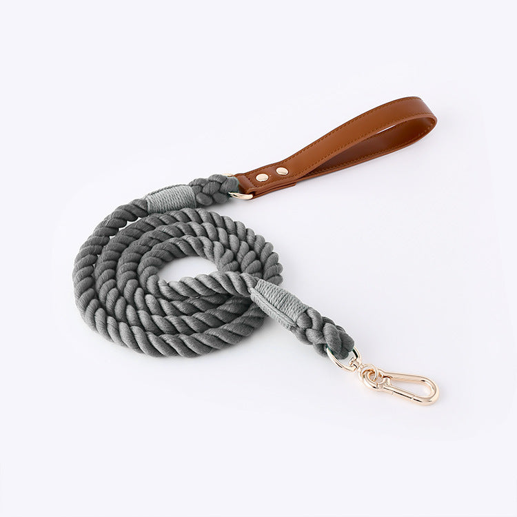 JMT-032202 Cotton Rope and Leather Leash and Collar Set for Medium to Large Dogs – Various Colors Available