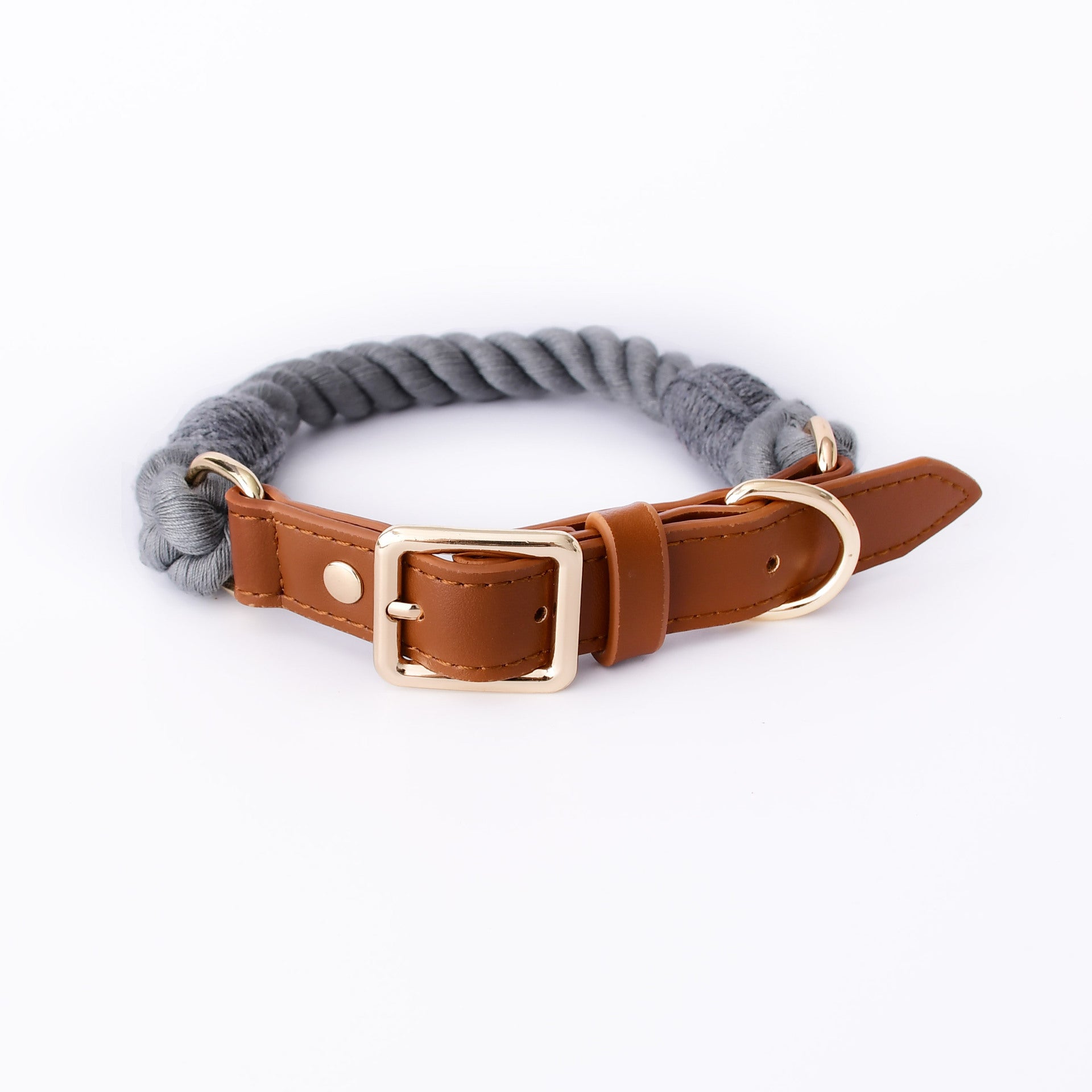 JMT-032202 Cotton Rope and Leather Leash and Collar Set for Medium to Large Dogs – Various Colors Available
