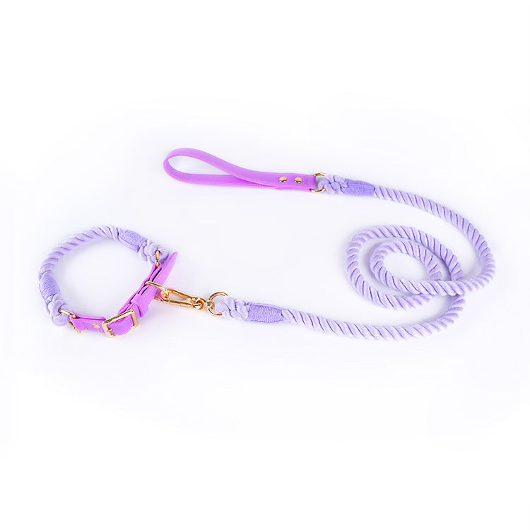 JMT-032202 Cotton Rope and Leather Leash and Collar Set for Medium to Large Dogs – Various Colors Available