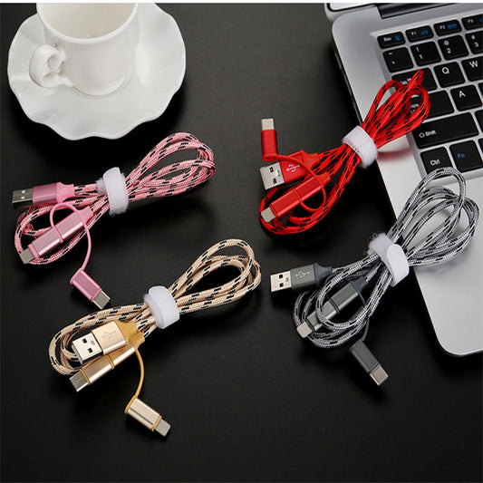 JMT-032394 Multi-Device Fast Charging Cable with Tiger Pattern - 1m, Braided Design, 3-in-1 Compatibility