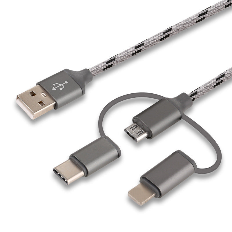 JMT-032394 Multi-Device Fast Charging Cable with Tiger Pattern - 1m, Braided Design, 3-in-1 Compatibility