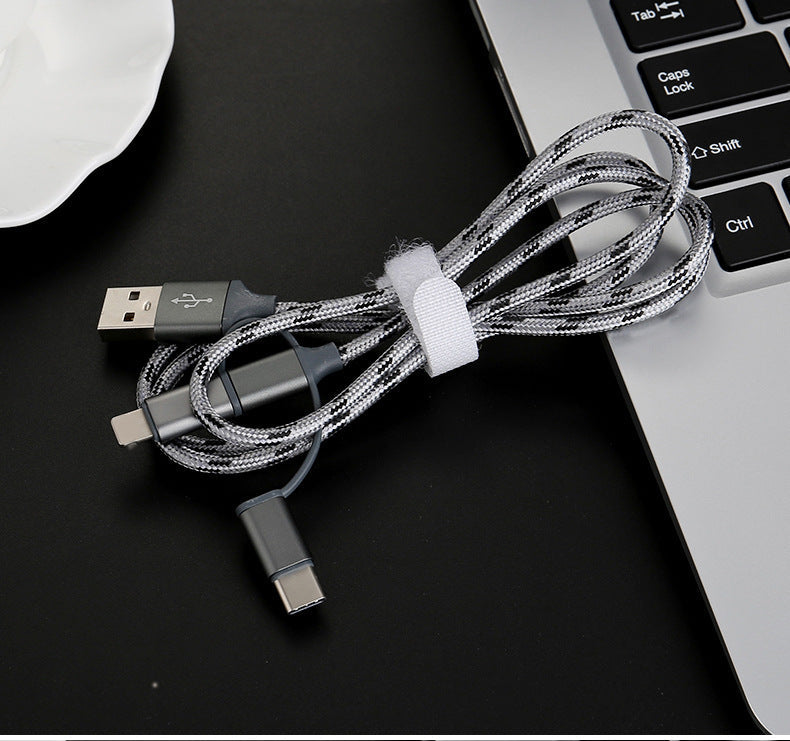 JMT-032394 Multi-Device Fast Charging Cable with Tiger Pattern - 1m, Braided Design, 3-in-1 Compatibility