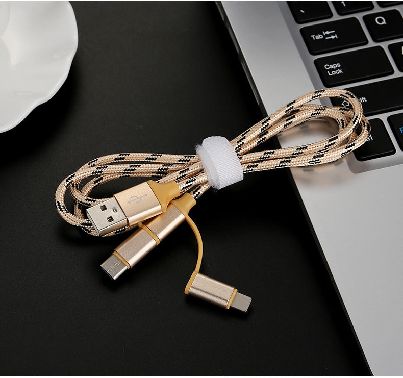 JMT-032394 Multi-Device Fast Charging Cable with Tiger Pattern - 1m, Braided Design, 3-in-1 Compatibility