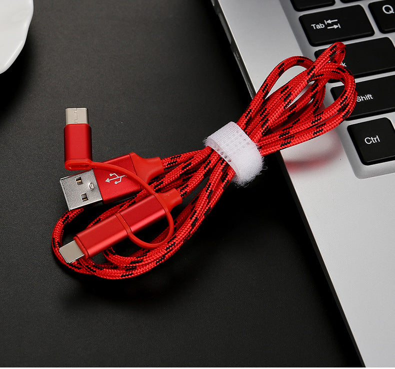 JMT-032394 Multi-Device Fast Charging Cable with Tiger Pattern - 1m, Braided Design, 3-in-1 Compatibility