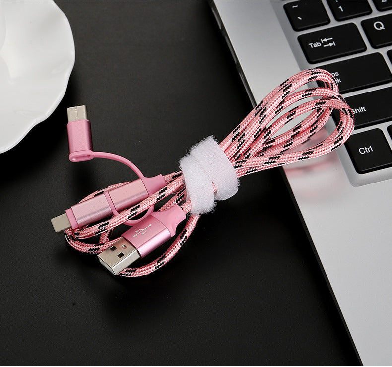 JMT-032394 Multi-Device Fast Charging Cable with Tiger Pattern - 1m, Braided Design, 3-in-1 Compatibility