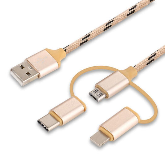 JMT-032394 Multi-Device Fast Charging Cable with Tiger Pattern - 1m, Braided Design, 3-in-1 Compatibility