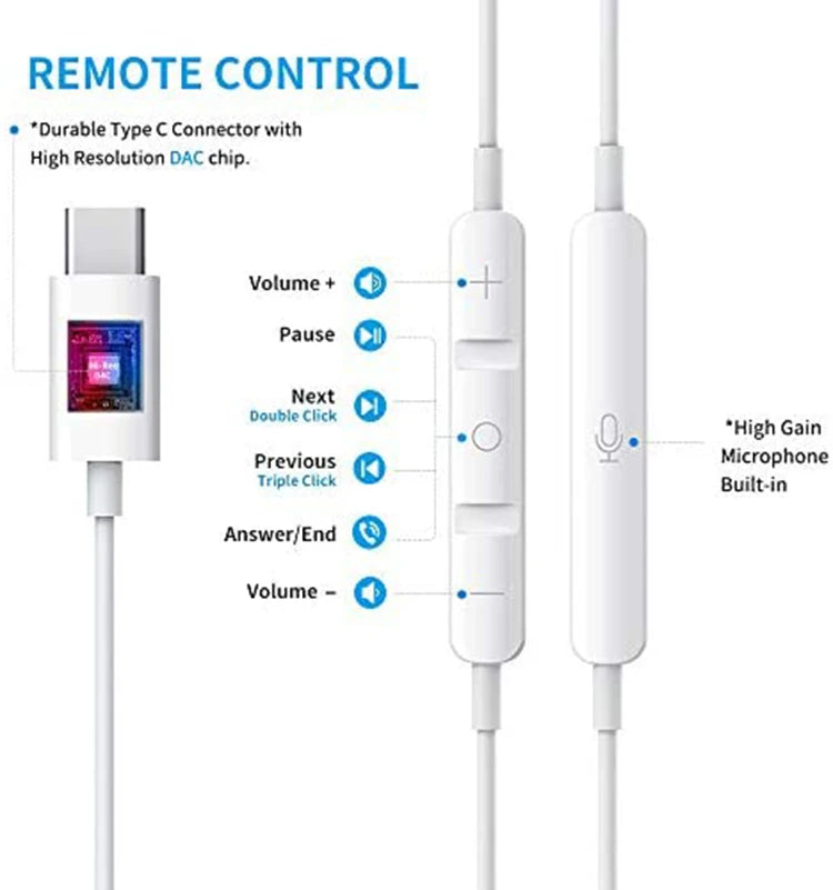 JMT-032522 USB-C Wired Earbuds with Mic for iPhone 15 and Google Devices